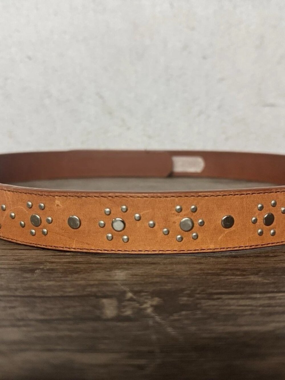Terry Stack Italian Leather Studded Belt Brown Boho Sz M